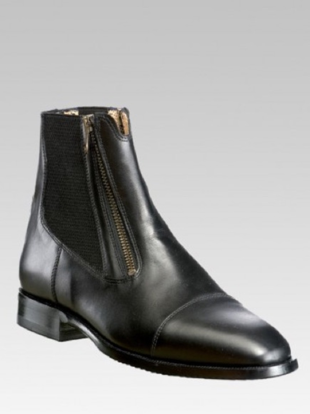Tucci EZ Short Boots Double Zipper Stretch Panel Leather Black Riding Paddock 43